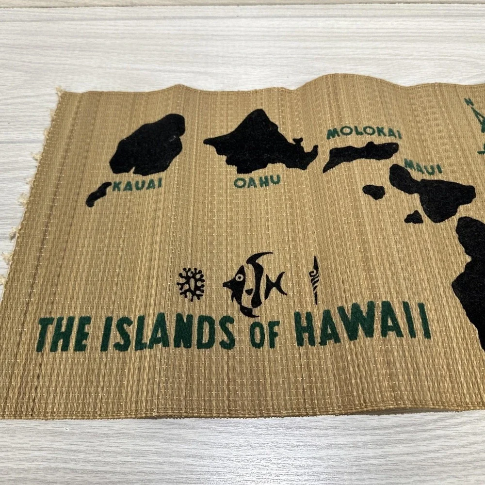 Hawaiian Woven Placement 1960s The Islands of Hawaii Vintage 17.75x11.75